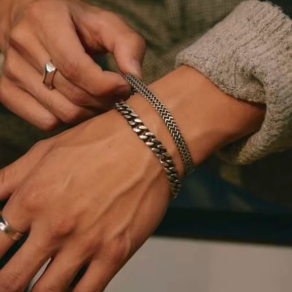 Men’s Double Rope Chain Bracelet Stainless Sterling 9” Punk - Picture 1 of 9